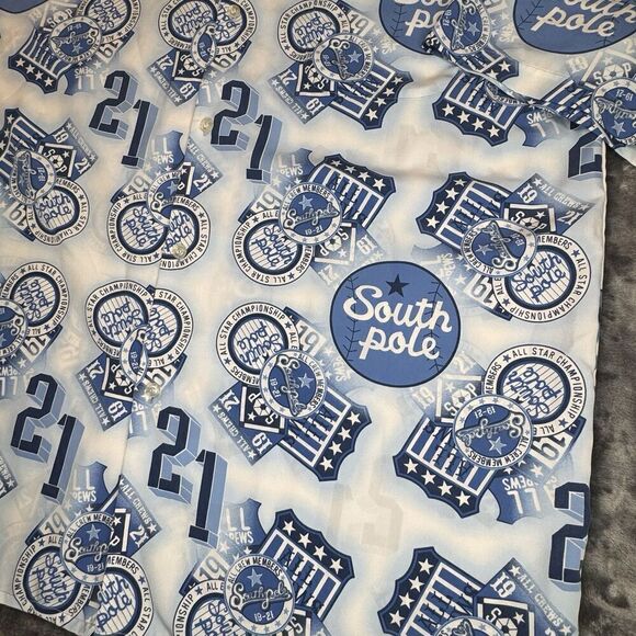 Southpole Shirt Mens XL Blue Polo All Over Y2k Grunge Punk AOP Dress Collar Logo - Picture 3 of 12